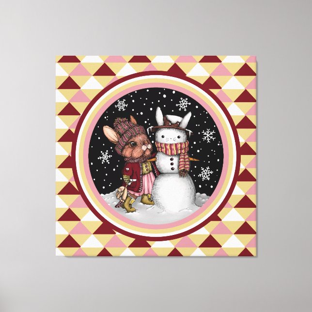 Toile Illustration d'un mignon lapin de neige rose pour  (Recto)