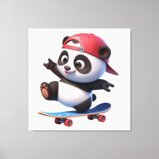 Toile Illustration d'un panda faisant du skateboard mign