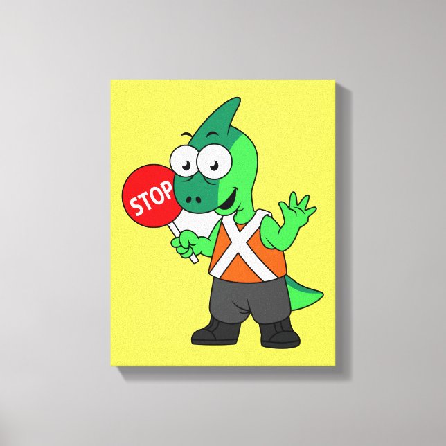 Toile Illustration D'Un Parasaurolophus Traffic Enforcer (Recto)