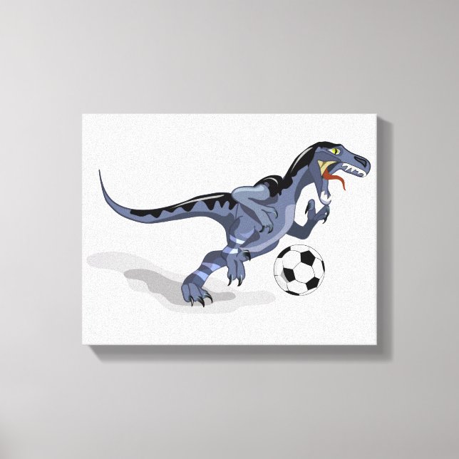 Toile Illustration D'Un Raptor Dinosaure Jouant Au Footb (Recto)