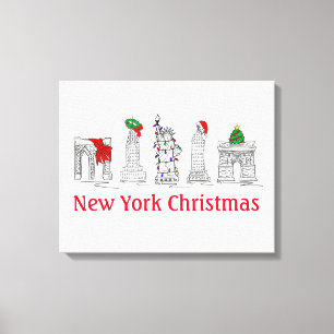Toile Illustration New York Noël NYC stylo et encre