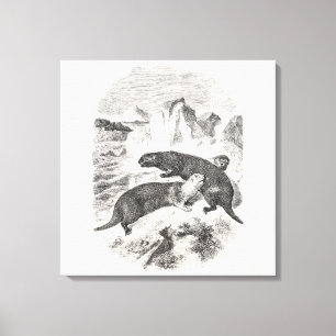 Toile Illustration vintage de loutre de 1800s de loutres