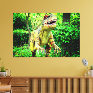 Toile Image d'un dinosaure en forêt imprimée sur une toi