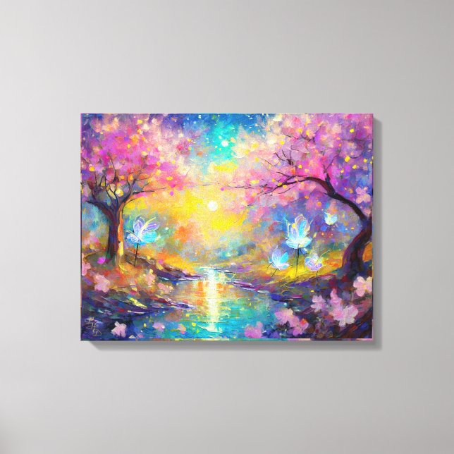 Toile Imaginaire cerise en fleurs Sunrise Stream (Recto)