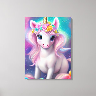 Toile Imaginaire coloré Kawaii Unicorn