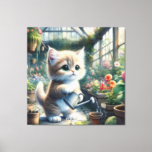 Toile Imaginaire Cute Chat Jardin Fleurs