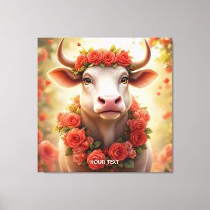 Toile Imaginaire Cute Jovely Cow Roses