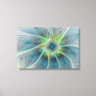 Toile Imaginaire fleuri Moderne Bleu Vert Fractal Fleur