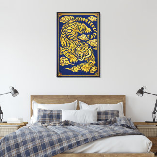 Toile Imperial Tiger – Gold & Blue Canvas Print