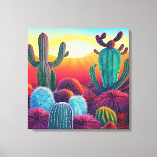 Toile Imprimer : Coucher de soleil sur le désert de Cact