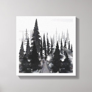 Toile Imprimer l'aquarelle de la forêt de pin monochrome