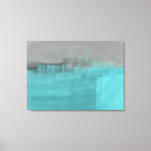 Toile Imprimerie "Misty" Gris et Turquoise Abstrait