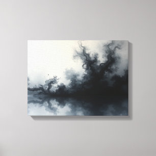 Toile Inkstorm – Art fluide abstrait monochrome 16"x12"