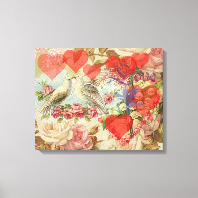 Toile Inséparables Coeur antique Vintage (Recto)