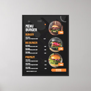 Toile Invitation au menu du restaurant de burgers élégan