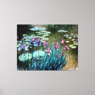 Toile Irises et nymphes d'eau dans le jardin de Giverny