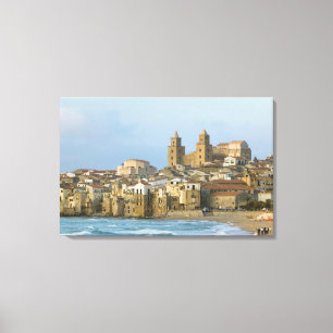 Toile Italie, Sicile, Cefalu, Vue avec Duomo depuis 2