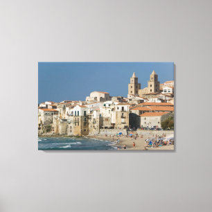 Toile Italie, Sicile, Cefalu, vue de la ville avec le Du