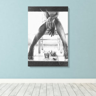 Toile Jambes féminines, verre et rose Dessin au crayon a