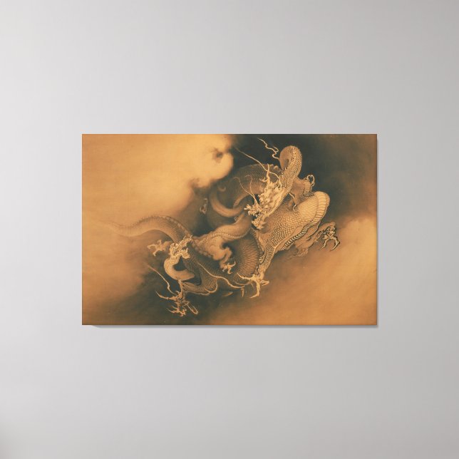 Toile Japonais Deux dragons dans les nuages (Recto)