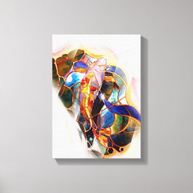 Toile Japonais Koi Poisson Vitrail Art Canvas Imprimer (Recto)