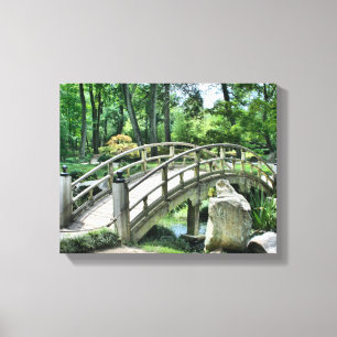 Toile Jardin de fleurs japonais pont sur l'eau