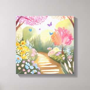 Toile Jardin de fleurs Peinture aquarelle fantaisiste