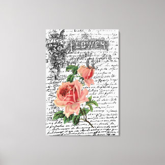 Toile Jardin de fleurs Vintages Rose rouge ARt
