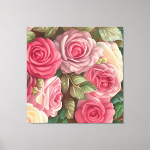 Toile Jardin Rose victorien - Fleurs rose pastel