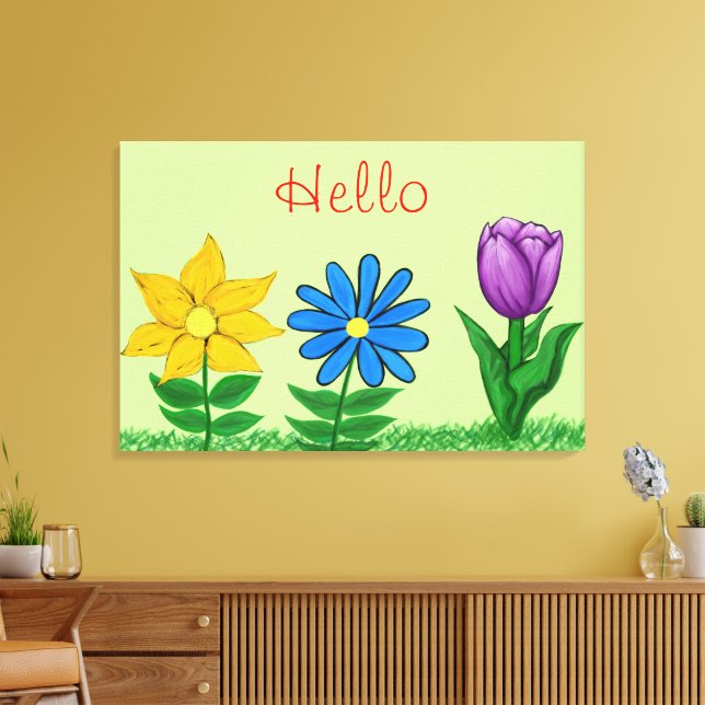 Toile Jaune Bleu Violet Jardin Floral (Insitu(Salon))
