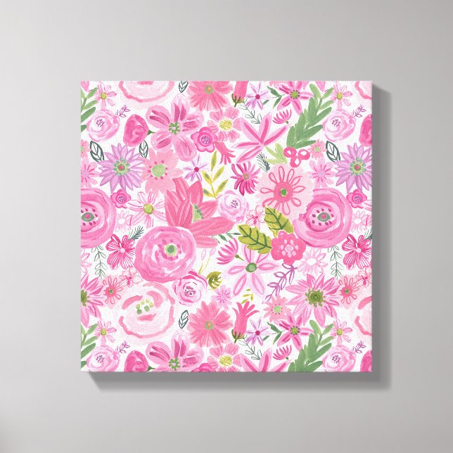 Toile Je fais Pink Aquarelle Motif Floral (Recto)