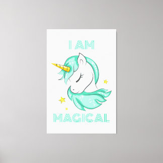 Toile Je suis une licorne bleue brillante magique