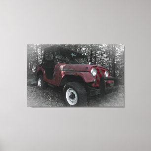 Toile Jeep rouge avec l'arrière - plan noir et blanc