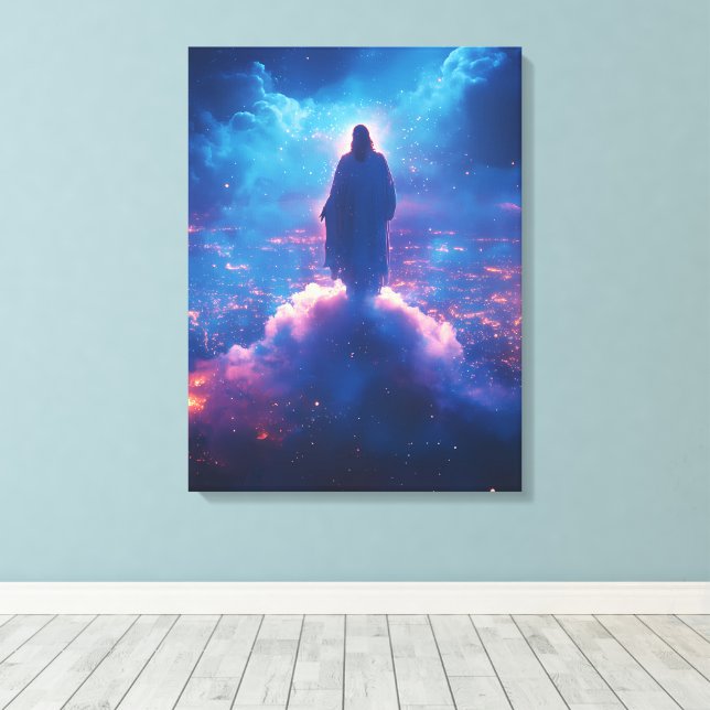 Toile Jésus au-dessus du monde - Aquarelle Présence divi (Insitu (Plancher de Bois))