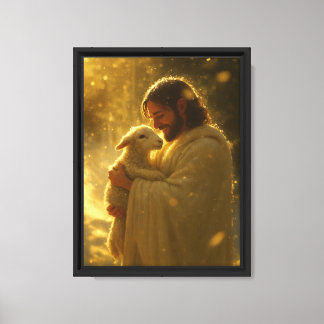 Toile Jésus avec l'Agneau dans la Lumière Dorée Spiritue