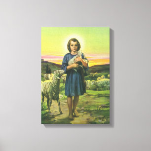 Toile Jésus-Christ berger vintage avec agneau bébé