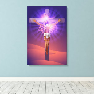 Toile Jésus-Christ sur la croix   Alpha et Oméga