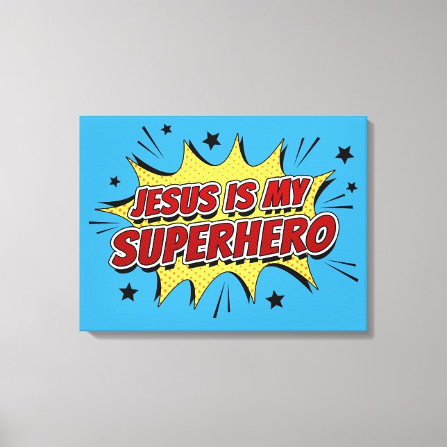 Toile Jésus est mon super-héros Enfants et Foi chrétienn (Recto)