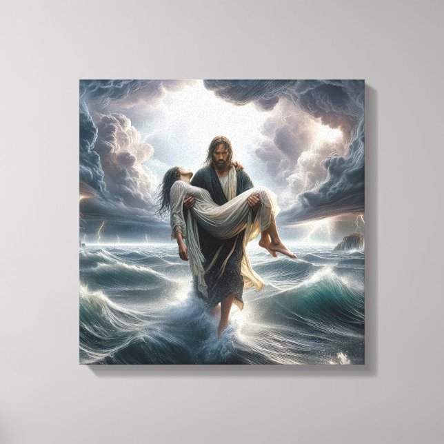 Toile Jésus sauve une jeune femme dans une tempête (Recto)