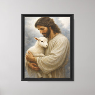 Toile Jésus tenant l'agneau, art paisible