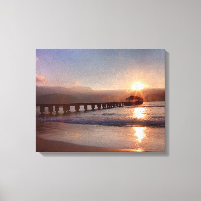 Toile Jetée de plage au coucher du soleil, Hawaï (Recto)