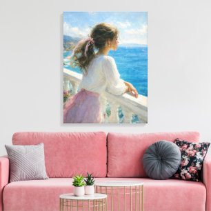 Toile Jeune Femme sur un Balcon Océanique Impressionnism