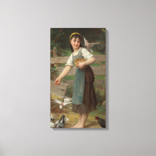 Toile Jeune fille nourrissant les colombes (par Émile Mu