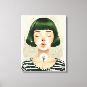 Toile jeune fille soufflant le pissenlit avec les yeux f