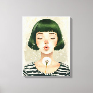 Toile jeune fille soufflant le pissenlit avec les yeux f