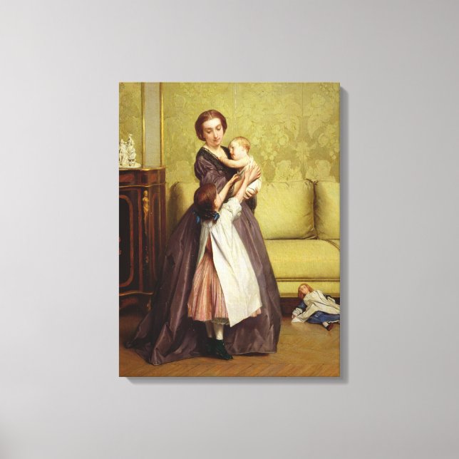 Toile Jeune mère avec ses enfants dans un salon (Recto)