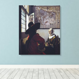 Toile Johannes Vermeer, Officier Et Fille Rirante