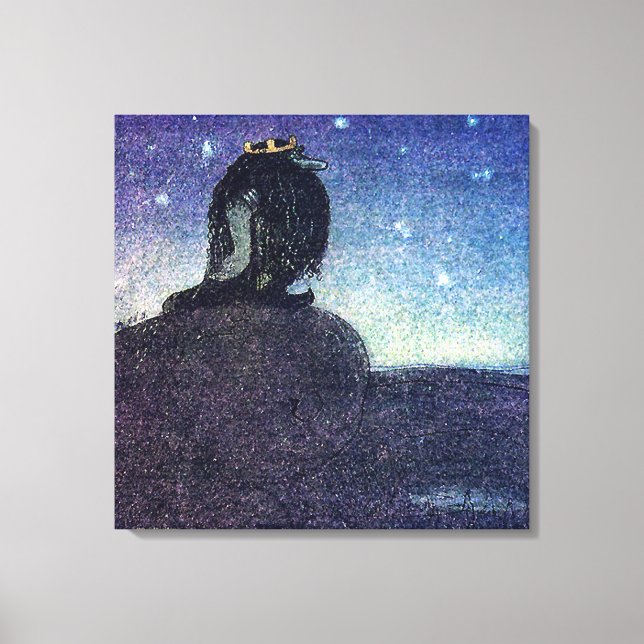 Toile John Bauer Roi du Troll Mountain en bleu (Recto)