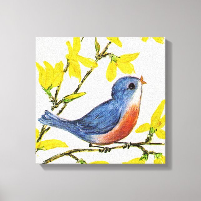 Toile Joli Chanteur Oiseau Bleu Arbre (Recto)