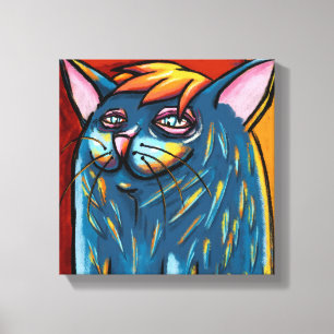 Toile Joli Chat Bleu Heureux au Pastel à l'Huile Numériq